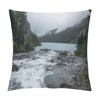 Personality  Clear Lake, Trees And Mountains, Altai, Russia Pillow Covers