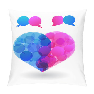 Personality  Couple Of Lovers Talk Love In Heart Speech Bubbles. Dialogue Pillow Covers