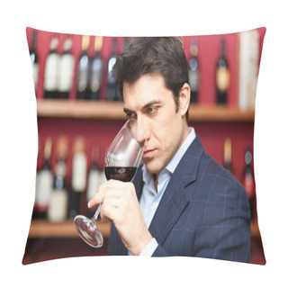 Personality  Sommelier Analyzing A Glass Of Red Wine Pillow Covers