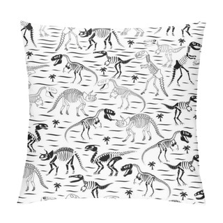 Personality  Dinosaur Skeletons With Palm Trees On A Striped Background Pillow Covers