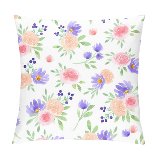 Personality  Seamless Watercolor Pattern With Pink, Peachy Roses Handmade Flowers And Leaves. Vector Illustration, Isolated On White Background. Pillow Covers