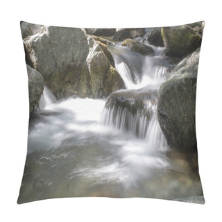 Personality  Close-up And Long Exposure Of Water Flowing Through Rocks. Foggy Image Pillow Covers