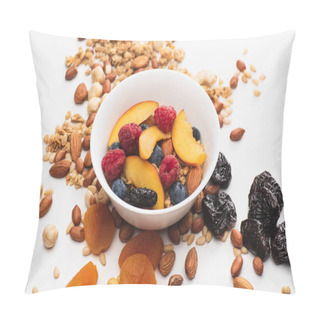 Personality  Delicious Granola With Nuts, Berries And Fruits In Bowl On White Pillow Covers