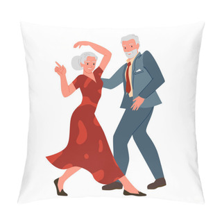 Personality  Old Couple Dancing To Music Together Vector Illustration. Cartoon Isolated Man In Formal Suit And Woman In Red Dress Dance, Funny Elderly Retired Dancers Perform Retro Glamour Swing Or Jazz Motion Pillow Covers
