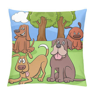 Personality  Cartoon Illustration Of Dogs And Puppies Animal Characters Group In The Park Pillow Covers