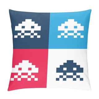 Personality  Alien Of Game Blue And Red Four Color Minimal Icon Set Pillow Covers