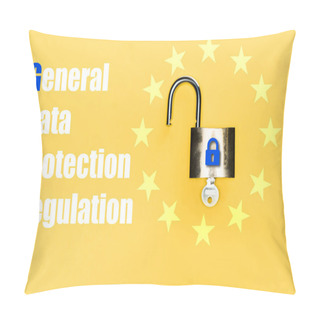 Personality  Top View Of Locker With Key Near Blue Gdpr Lettering On Yellow Pillow Covers