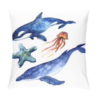 Personality  Watercolor Whale Hand Painted Illustration Isolated On White Background.Animal Watercolor Silhouette Sketch. Hand Draw Art Illustration.Graphic For Fabric,tee-shirt, Postcard, Greeting Card, Sticker. Pillow Covers
