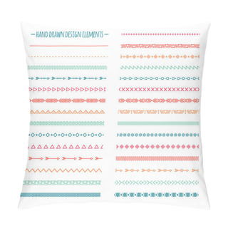 Personality  Ethnic Hand Drawn Vector Line Border Set And Hipster Scribble Design Element. Native Brushes. Aztec Geometric Monochrome Vintage Fashion Pattern For Design. Illustration. Trendy Doodle Style.  Pillow Covers