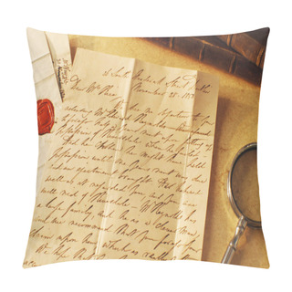 Personality  Letter And Seal From 1800's, Example Of Handwriting Pillow Covers