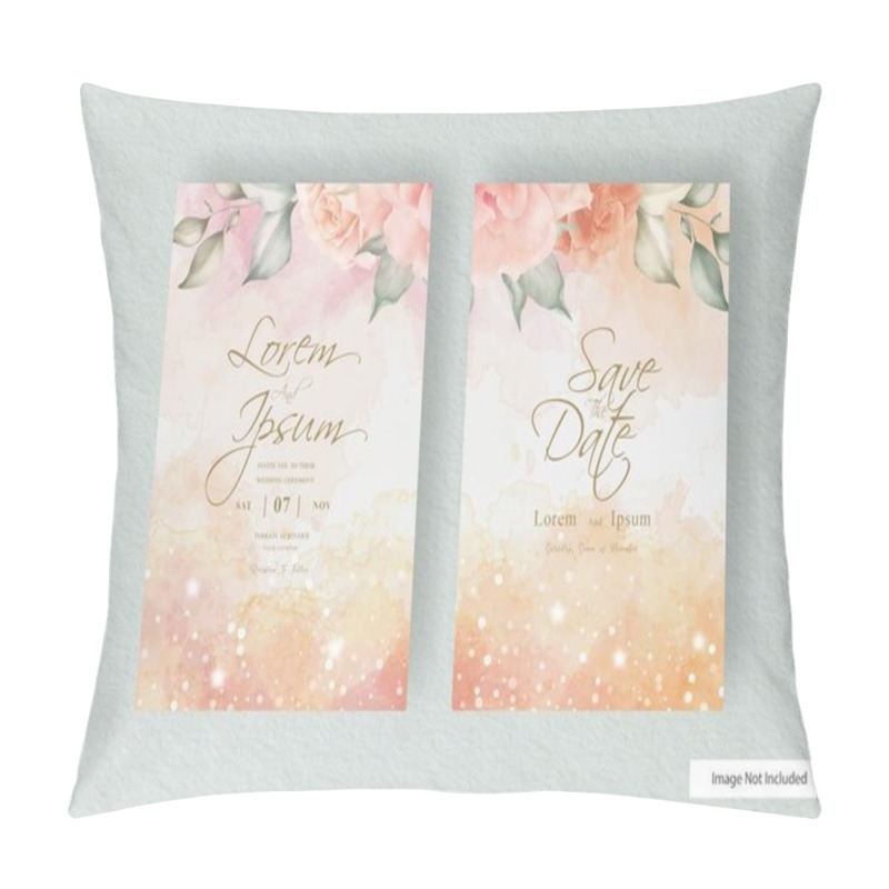Personality  Minimalist wedding invitation template with hand drawn floral and abstract watercolor splash design pillow covers