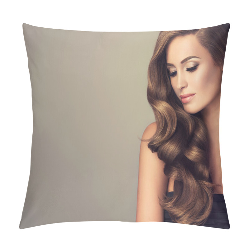 Personality  brunette girl with long  smooth hair . pillow covers