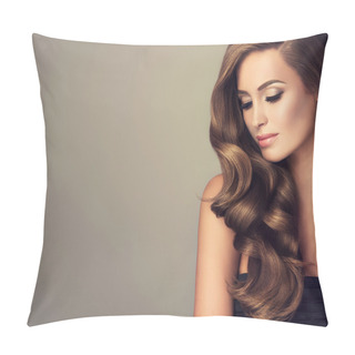 Personality  Brunette Girl With Long  Smooth Hair . Pillow Covers