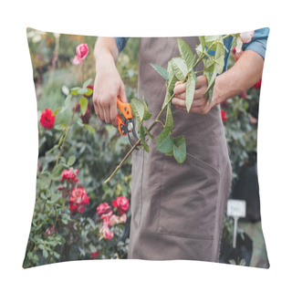 Personality  Gardener Cutting Rose With Pruning Shears Pillow Covers