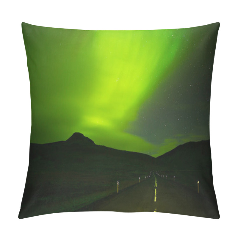 Personality  Impressive Green Aurora Borealis (Northern Lights) In Iceland.Northern Pole Phenomenon.Natural Light Show Above Arctic Circle Mountains.Visible Polar Light,magnetic Particle Collision Display Pillow Covers