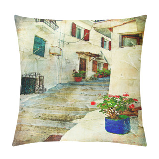Personality  Pictorial Greek Villages Artwork In Retro Style Pillow Covers