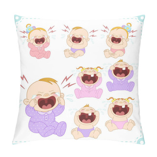 Personality  Vector Illustration Of Baby Boys And Baby Girls Pillow Covers