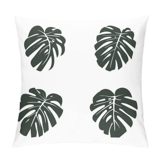 Personality  Vector Illustration. Exotic Tropical Plant. Monstera Leaves. Black Silhouettes On White Background. Pillow Covers