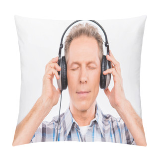 Personality  Aged Calm Hipster With Headphones Listening To Music Pillow Covers