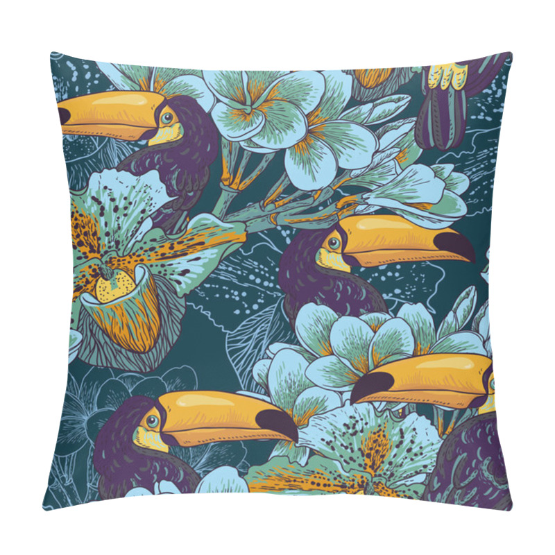 Personality  Tropical seamless parrern with flowers and Toucan pillow covers