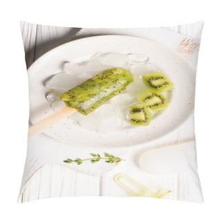 Personality  Kiwi Ice Pop On Plate With Ice Cubes Pillow Covers