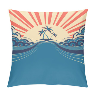 Personality  Tropical Background With Palms And Sunshine.Vector Illustration Pillow Covers