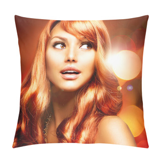 Personality  Beautiful Girl With Healthy Long Red Hair Pillow Covers
