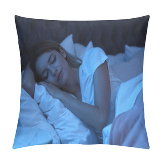 Personality  Young Woman Sleeping In Bed At Night. Sleeping Time Pillow Covers