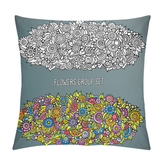 Personality  Vector Abstract Drawing Flowers Group Set In Different Of Color Pillow Covers