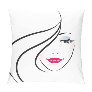 Personality  Face Of Pretty Woman Silhouette Vector Pillow Covers