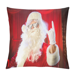 Personality  Santa Claus Shows A Hand A Heavy Rock Symbol. Pillow Covers