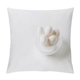 Personality  White Eggs Laying On White Plate On White Background  Pillow Covers
