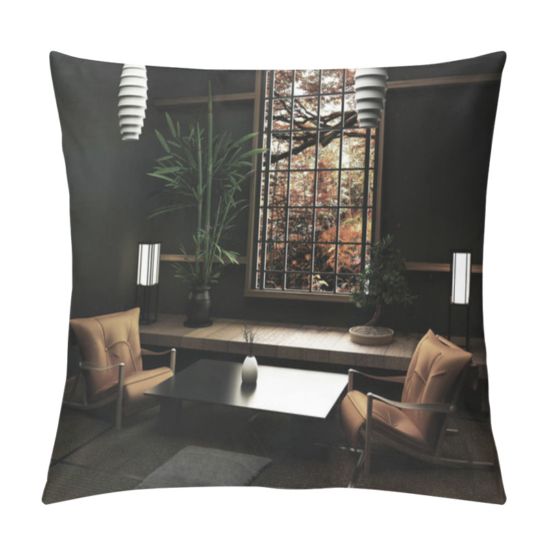 Personality  Tatami mats and window view forest trees on room japanese zen st pillow covers