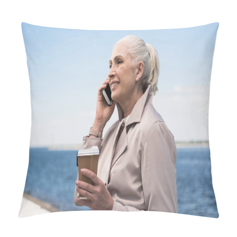 Personality  Senior Woman Talking On Smartphone  Pillow Covers