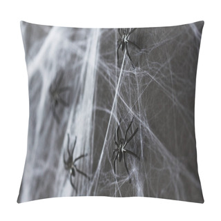 Personality  Halloween Decoration Of Black Toy Spider On Cobweb Pillow Covers