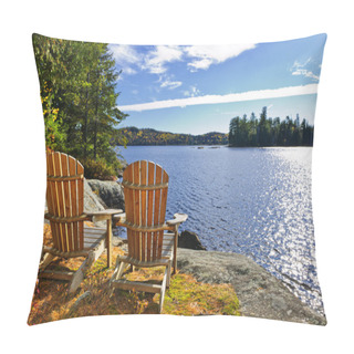 Personality  Adirondack Chairs At Lake Shore Pillow Covers