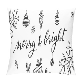 Personality  Merry And Bright Vector Postcard. Chalkboard Lettering Pillow Covers