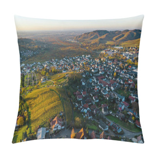Personality  Colorful Landscape Aerial View Of Little Village Kappelrodeck In Black Forest Mountains. Beautiful Medieval Castle Burg Rodeck. Germany. Pillow Covers