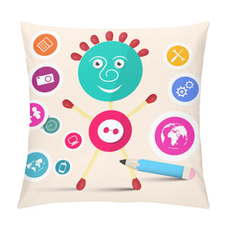 Personality  Creative Symbol Vector Man - Avatar With Circle Technology Icons Pillow Covers