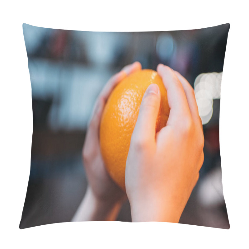 Personality  kid girl holding ripe orange pillow covers