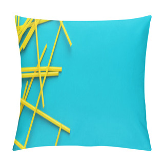 Personality  Top View Of Cocktail Straws On Turquoise Blue Background With Copy Space Pillow Covers