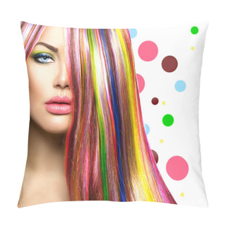 Personality  Colorful Hair And Makeup. Beauty Fashion Model Girl Pillow Covers