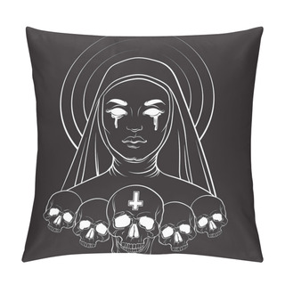 Personality  Dark Fashion Artwork With Realistic Portrait Of Sister. Pillow Covers