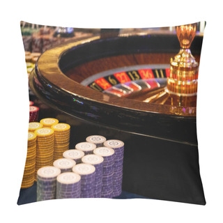 Personality  Casino Chips And Gambling Blackjack Slot Machines Waiting For And Tourist To Spend Money. Pillow Covers