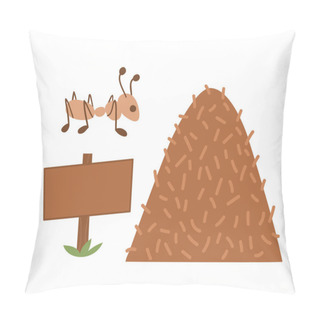 Personality  Vector Anthill Icon. Ant House Illustration Isolated On White Background. Ant Insect, Wooden Sign Board Flat Picture Pillow Covers