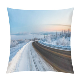 Personality  Beautiful View Of Winter Road And Snow At Sunset, Magadan, Russia Pillow Covers