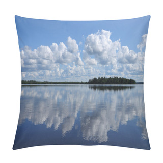 Personality  Blue Sky And Small Clouds Above The Mirrored Big Lake Pillow Covers