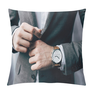 Personality  Partial View Of Businessman With Watch Buttoning Up Jacket  Pillow Covers