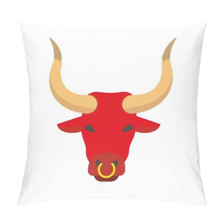 Personality  Ox Bullock. Bovinae Family Domestic Bull With Big Horns And Nose Ring. Vector Illustration. Pillow Covers