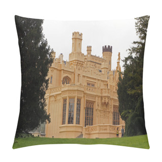 Personality  Front Facade Of Palace In Lednice Chateau, Czech Republic Surrounded By Big Green Park Pillow Covers